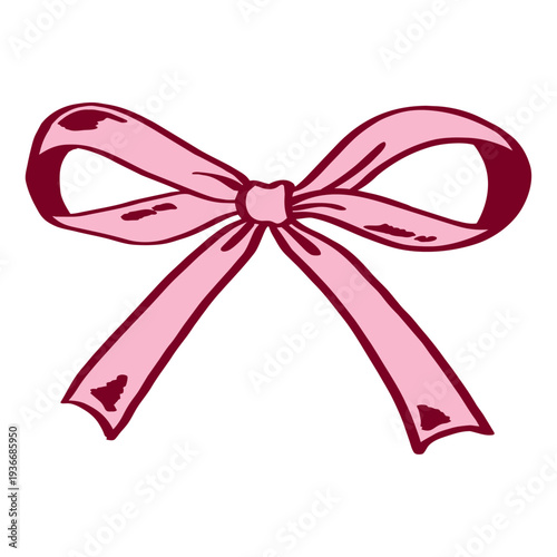 Pink coquette ribbon bow with soft folds. Romantic element for wedding invitations, gift wrapping, boutique packaging, greeting cards, stickers, and stationery in pastel style.