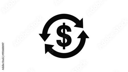 Dollar icon with circular arrows indicating recycling or reuse of money