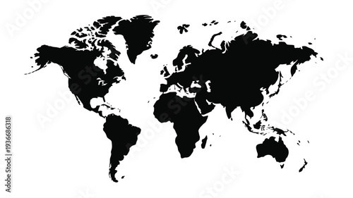 World map vector illustration in black silhouette on white background