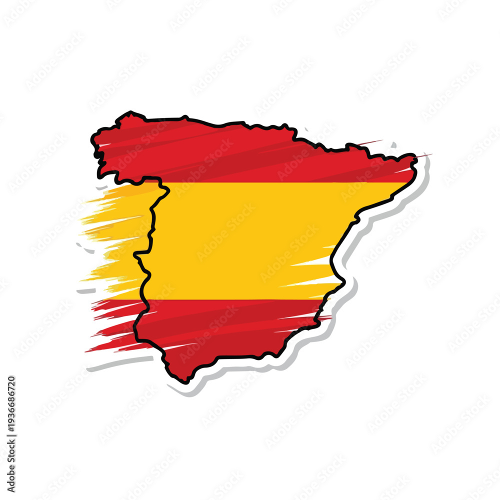 Obraz premium Map of Spain with Spanish flag colors brush stroke effect illustration