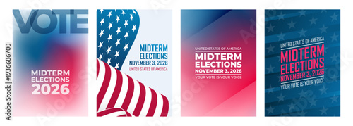 Set of 2026 United States Midterm Elections posters for political campaign and promotions. Vector Illustration.