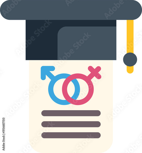 Graduation cap representing sex education, gender equality, and knowledge on a document