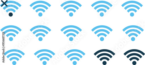 WiFi signal icons collection with wireless internet connection symbols, network connectivity indicator set flat vector illustration