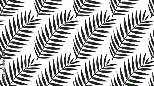 Leaves pattern features black fern silhouettes on cream background