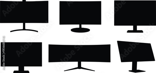 Black silhouettes of various computer monitors on stands monitor silhouettes black and white monitor stands