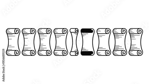 Scrolls vector illustration set of various parchment designs and black accents
