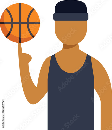 Basketball player spinning a ball on one finger, wearing a headband and tank top