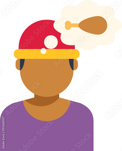 Person wearing winter hat dreaming about delicious fried chicken leg