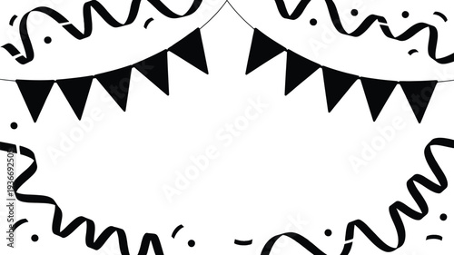 Bunting banner with gold and white flags and ribbons illustration