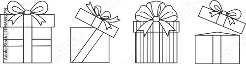 Set of Four Minimalist Gift Boxes with Ribbons Vector Illustration