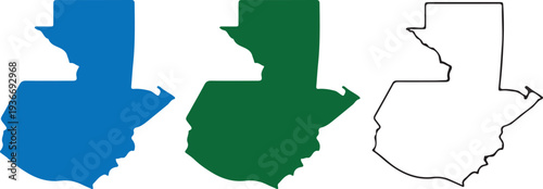 Guatemala Map Silhouette Set - Blue, Green, and Outline Vector Illustrations for Geographic Design and Travel Infographics