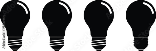 Four black light bulbs on white background lamps
