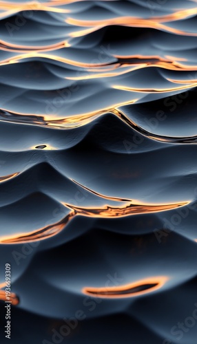 Seamless Pattern of Moody Dark Water Surface with Golden Reflections for Artistic Background Design