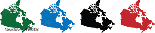 Set of Canada Map Silhouettes in Multiple Colors - High-Resolution Vector Style Icons for Geographic, Travel, and Canadian National Identity Design Projects