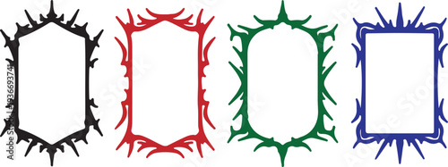 Colorful Spiked Border Frames Set – Black, Red, Green, Blue Decorative Vector Design for Creative Artwork and Digital Projects