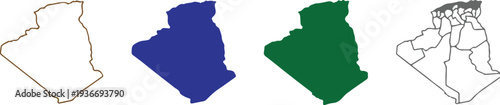 Algeria Map Vector Set: Detailed Silhouette, Outline, and Administrative Provinces Graphic Design Elements of the People's Democratic Republic of Algeria