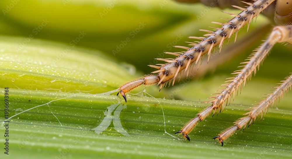 Fototapeta premium Close up of spider legs on leaf.