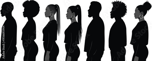 Profile Silhouettes of Diverse People in Different Poses"