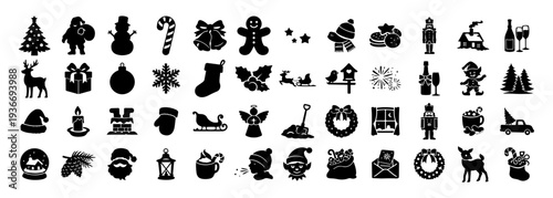 Christmas Holiday Silhouette Icon Set – Winter Festive Symbols Collection