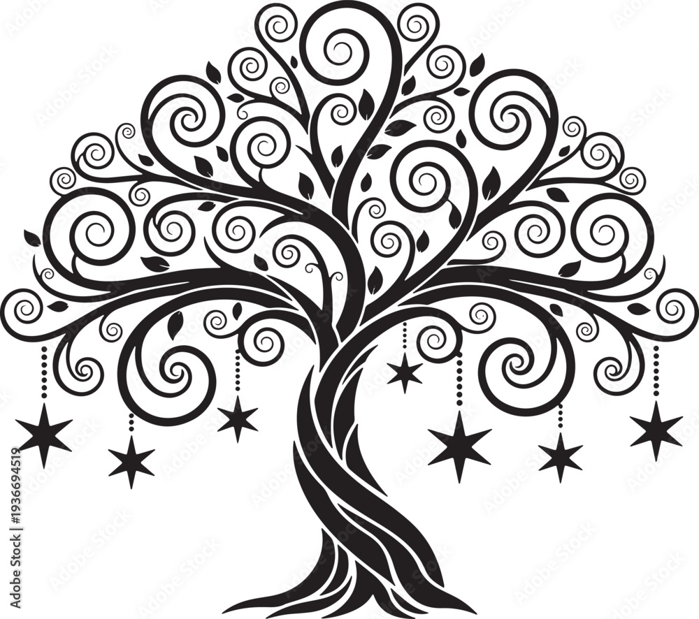 Obraz premium Magical Star Swirl Tree Vector Bundle