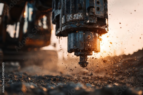Heavy drilling equipment churns up ground