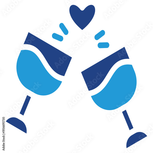 A pair of toasting wine or champagne glasses with heart decorations on top gives an elegant celebratory feel.