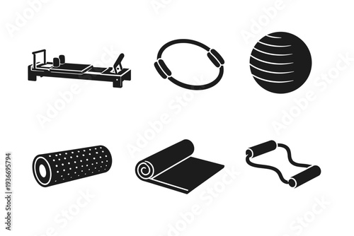 Essential fitness equipment icons for a healthy lifestyle and workouts