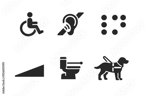 Collection of universal accessibility and disability symbols on a white background