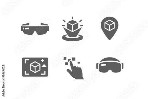 Collection of augmented and virtual reality icons representing technology and digital experiences