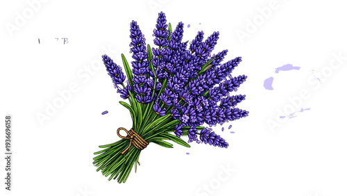 Lavender flower bundle illustration, purple floral bouquet clipart, herbal plant drawing, vintage botanical design, aromatic lavender bunch vector art