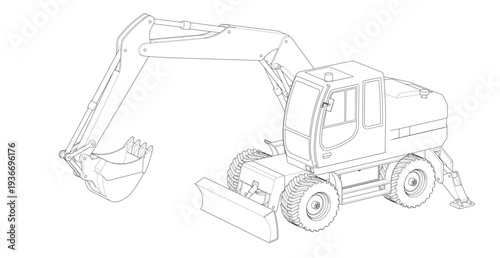 excavator symbol sketch 3d illustration