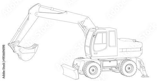 excavator symbol sketch 3d illustration