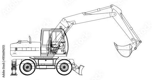excavator symbol sketch 3d illustration