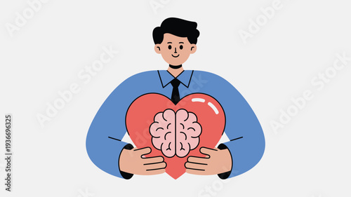 Man Holding Red Heart with Brain