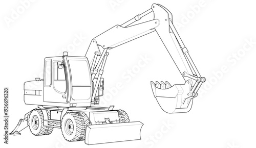 excavator symbol sketch 3d illustration