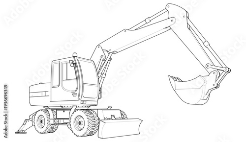 excavator symbol sketch 3d illustration