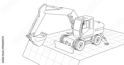 excavator symbol sketch 3d illustration
