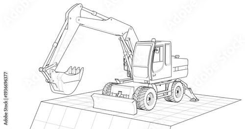 excavator symbol sketch 3d illustration