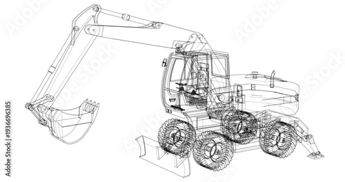 excavator symbol sketch 3d illustration