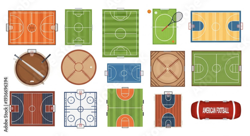Collection of Various Sports Fields and Courts from Above.