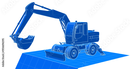 excavator symbol sketch 3d illustration