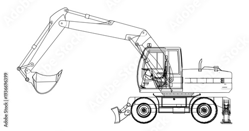 excavator symbol sketch 3d illustration