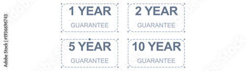 Minimalist set of four guarantee icons for various durations with dashed line borders on white background