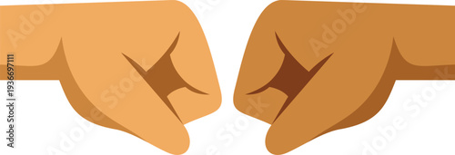 Two diverse hands making a fist bump gesture on a white background