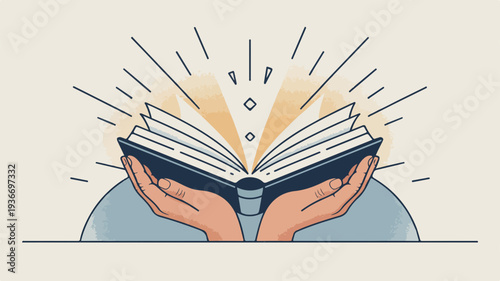Person reading an open book with hands symbolizing learning and knowledge educational concept