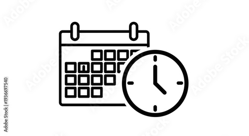 Calendar with Clock Icon, Scheduling and Time Management Symbol on Isolated White Background