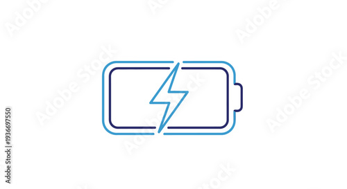 Low Battery Icon with Broken Lightning Bolt, Critical Power Symbol on Isolated White Background
