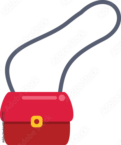 Red handbag with a shoulder strap, featuring a golden buckle as a fashion accessory icon