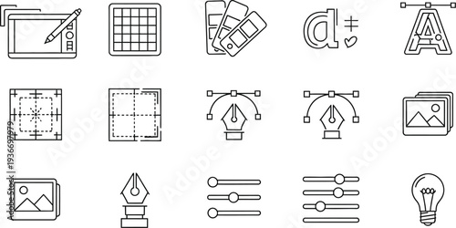 Graphic design tools and editing outline icon set vector