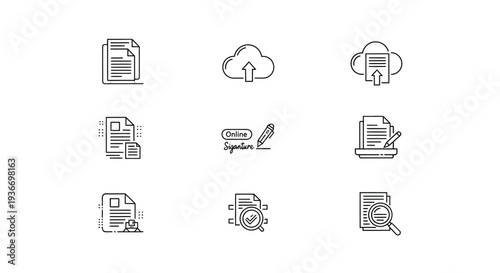 Document file management outline icon set vector